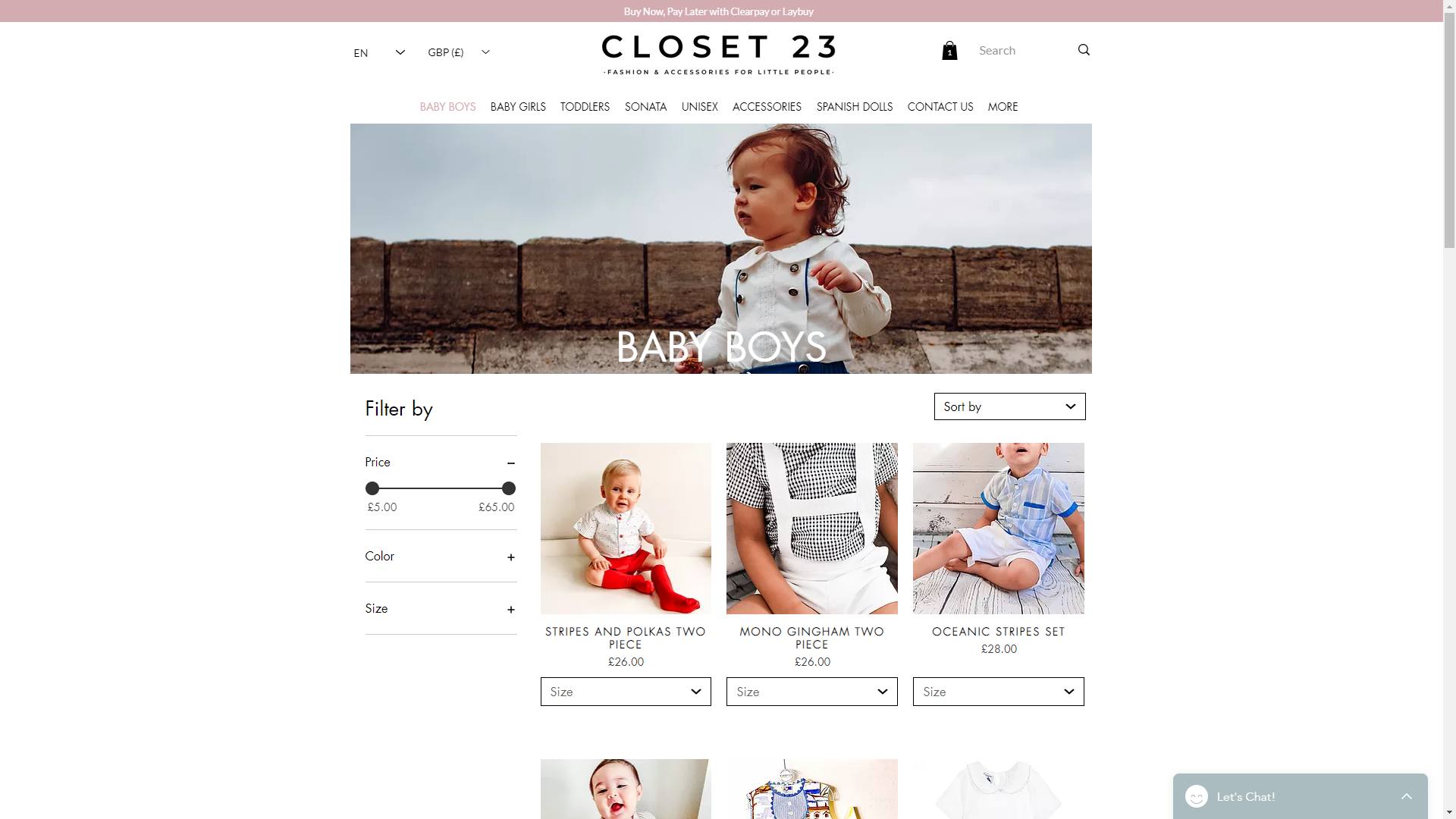 the boys page of a clothing site